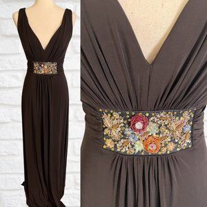 David Meister Formal Size 8 Dress Long Maxi Sleeveless V-Neck Beaded Black